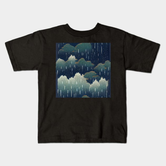 Heavy Rain Chiyogami Pattern Kids T-Shirt by kansaikate